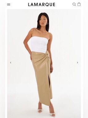 Lamarque Eileen Faux Leather Maxi Skirt Beige NWT Small
